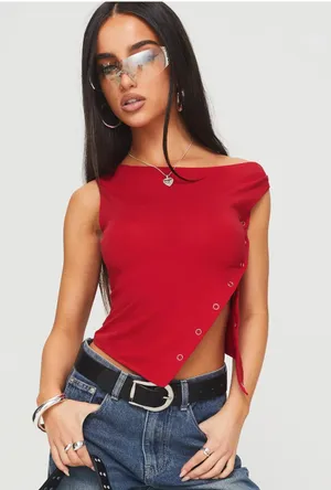 Princess Polly Karre Off the Shoulder Top Red thumbnail 1