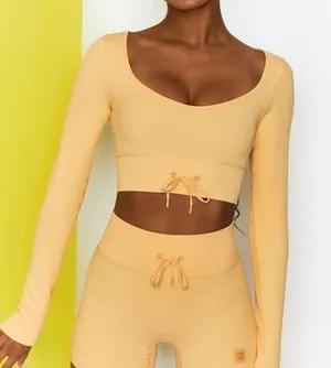 Bo + Tee Ribbed Long Sleeve Active Crop Top thumbnail 1
