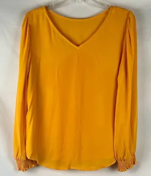 Ann Taylor LOFT Women's Yellow Long-Sleeve Blouse Medium thumbnail 1