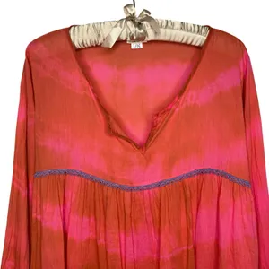 Natural Life Live Happy Tunic Top L/XL Boho Fringe 100% Lightweight Cotton thumbnail 3