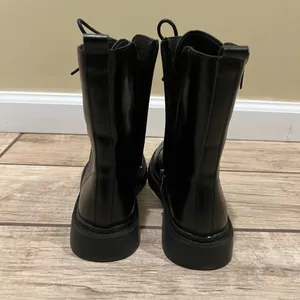 Combat Boots Lace Up Side Zipper Boots Stylish Faux Leather Boots Booties Pu Shoes thumbnail 4