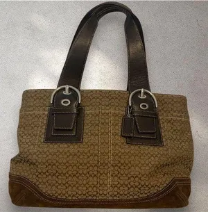 Coach Soho Tote/Shoulder Bag Jacquard Signature Brown Suede - Vintage thumbnail 1