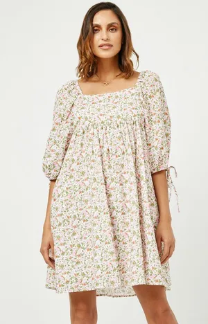 Hayden Floral Puff Sleeve Square Neck Babydoll Dress thumbnail 1