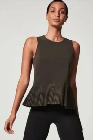 SPANX Yes, Pleats! Tank Top Pleated Hem Sleeveless Tank - Dark Gray Size Medium‎ thumbnail 1