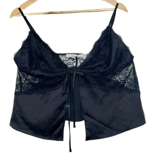 Abercrombie & Fitch Sleepwear Black Lace Sheer Bow Tie Camisole Top Women Size L thumbnail 1