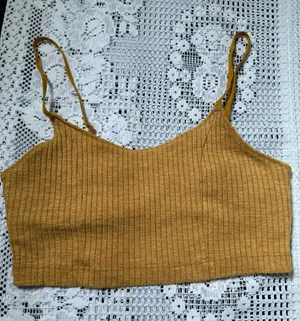 aerie‎ Ribbed Mustard Yellow Spaghetti Strap Crop Camisole thumbnail 1