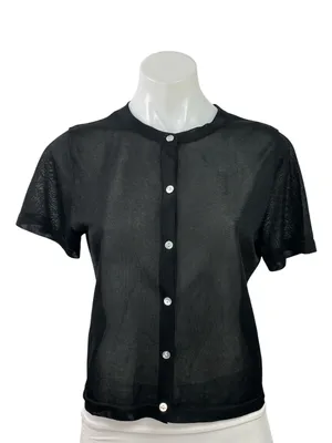 Zara Women's Black Short Sleeve Sheer Mesh Button Down Blouse Shirt Top Size M thumbnail 1