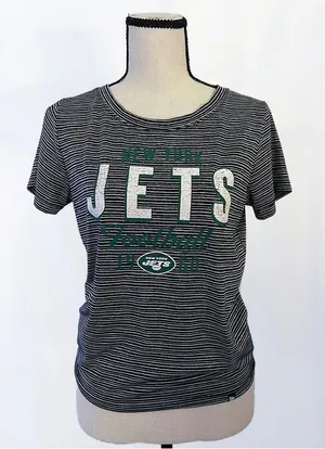 NFL New York Jets Tee Shirt | Grey & White Stripes, Short Sleeves thumbnail 1