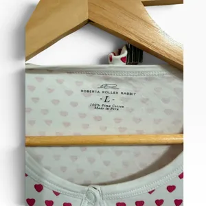 Roller Rabbit Heart Print pajama Loungewear Set Pink White size large thumbnail 4