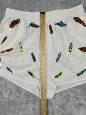 Queen of Sparkles 2 Piece Crop Top Shorts Set White Sequin XL Coctail Umbrellas thumbnail 15