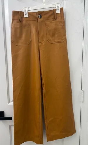 Anthropologie Maeve Colette Cropped Wide-Leg pants brown faux leather thumbnail 1