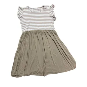 Bombom jersey knit soft ruffle short sleeve tan‎ ivory swing dress sz XL … thumbnail 1