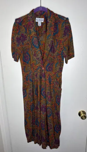 VTG 80s R.J. Stevens Carol Escritor Paisley Midi Dress Shawl Collar Pockets Sz 6 thumbnail 1