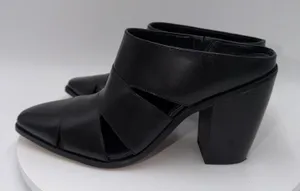 Vince Camuto Aimie Black Leather Slip‎ On Block Heels Mules Size 8.5 thumbnail 1