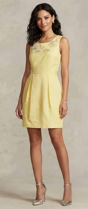 ASOS Mini Dress Womens 2 Yellow Crystal Embellished Pleated Summer Wedding Party thumbnail 1