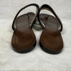 Tory Burch Woven Leather Toe Loop Flat Sandals Brown Cream Size‎ 7 thumbnail 6