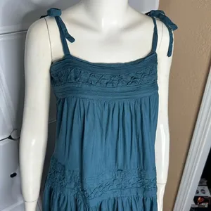 Anthropologie Floreat Senna Fringe Teal Dress Size Small thumbnail 6