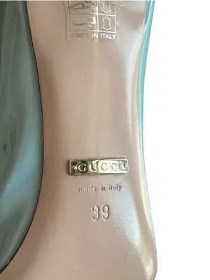 Gucci Women’s Silver Horsebit Light Blue Patent Leather Peep Toe Heels Size 39 thumbnail 8