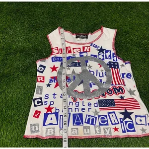 Realitee Y2K USA Patriotic Peace Sign Tank Top Glitter Stars Stripes Made USA M thumbnail 4
