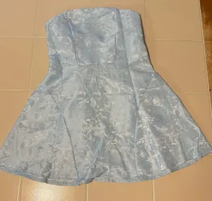 Light blue jacquard mini dress with corset and bow thumbnail 1