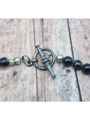 Black Glass Bead Collar Necklace Tigers Eye Faceted Teardrop Pendant Witchy Goth thumbnail 8