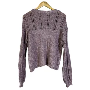 American Eagle Pointelle Marled Knit Oversized Sweater Mauve Open Stitch Size M thumbnail 5