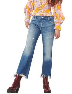 FREE PEOPLE STRAIGHT UP BAGGY MEDIUM WASH HIGH RISE JEANS size 25 thumbnail 1