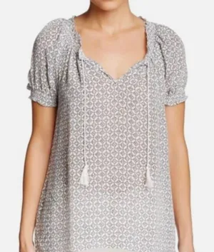 Joie silk medallion smocked puff sleeve top xs thumbnail 1
