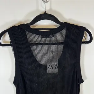 Zara Women Black Open Knit Tank Top‎ Scoop Neck Mesh Sleeveless Womens Large NWT thumbnail 7