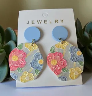 Flowerful Colorful Embossed‎ Acrylic Earrings with Blue Studs thumbnail 1