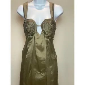 Vestique Satin Maxi Dress Size S Olive Green Keyhole Empire Waist New With Tag thumbnail 2
