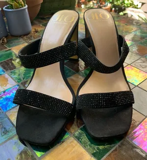 Jennifer Lopez Black Rhinestone Two-Band Heeled Sandals Sz: 10 thumbnail 1