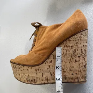 Gianvito Rossi Suede Cork Open Toe Lace Up Platform Shoes Orange/Beige Womens 37 thumbnail 11