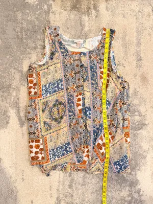 Roz & Ali Patchwork Print Tank Top - Blue & Cream thumbnail 6