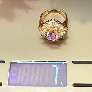 Vintage 925 Gold Over Sterling Pink Oval CZ Flower Cocktail Ring Size 8.5 7g. thumbnail 14