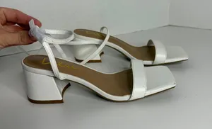 NWOB Lulus White Block Heel Strappy Shoes Size 6.5 Womens Square Toe thumbnail 1
