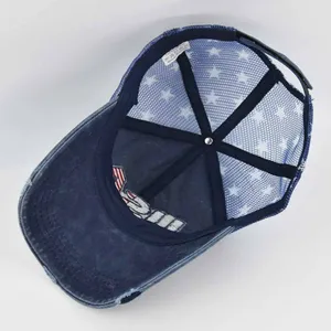 Blue USA American Flag Trucker Cap - Washed Distressed Embroidery - Adjustable thumbnail 7