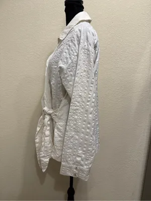 Free People FP Beach Indie White Textured Wrap Shirt Tie Waist Top Large thumbnail 5