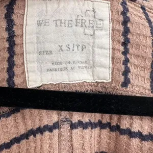 Free People Women's Striped Fringe Neck Thermal Peplum Top Brown Black‎ Size XS thumbnail 6