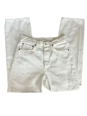 AGOLDE Women’s 90’s Straight Leg White Enamel Denim Distressed Button Fly Jeans thumbnail 3