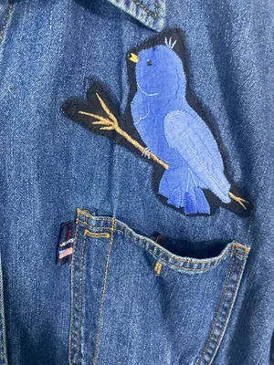 Vintage BillBlass Jeans Denim Button Up Shirt XL Bluebird Applique Long Sleeve thumbnail 6