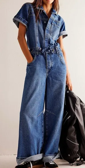 FREE PEOPLE Edison Wide Leg Denim Coverall Jumpsuit Size XS thumbnail 1