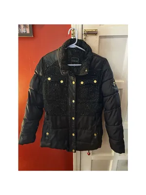 COOGI Women's Black Tweed Puffer Jacket Gold Buttons Large thumbnail 2