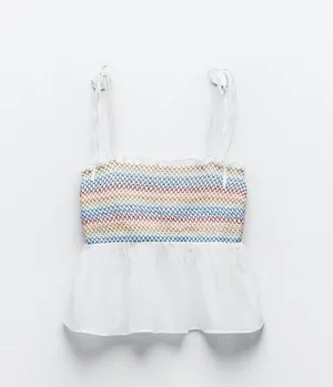ZARA NWT  Strappy Elasticized Smocked Top Rainbow Ecru. Size Medium thumbnail 7
