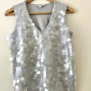 Chicos Iridescent Paillette Sequin V-Neck Tank Top Sz S thumbnail 2