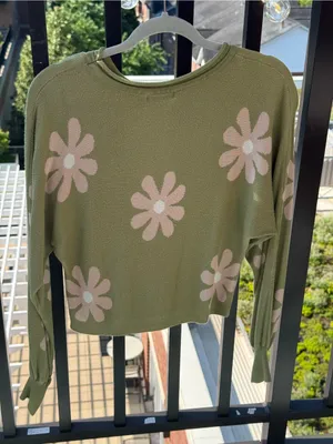 Olive Green Floral Crewneck Sweater Size M thumbnail 2