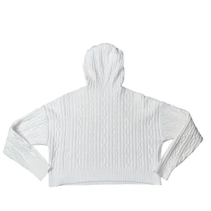 Alo Yoga Cable Knit Hoodie Women Medium White Excellent Cropped Pullover Sweater thumbnail 5