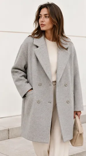 Abercrombie & Fitch Gray Double Breasted Coat S Old Money Quiet Luxury Preppy thumbnail 1