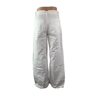 Zara Women's White High Waisted Belted Wide Leg Baggy Palazzo Denim Jeans Size 4 thumbnail 3