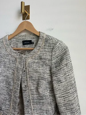 Karen Millen Women's Cropped Tweed Blazer Jacket Black Tan Size 4 thumbnail 5